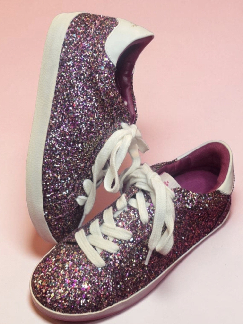 Kate Spade Ace Glitter Low Top Lace-Up Sneakers Pink Purple EUC NOT KEDS